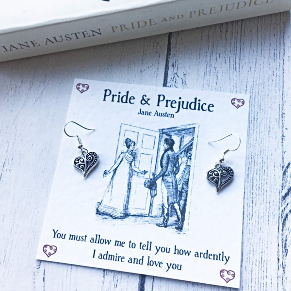 Pride And Prejudice Heart Earrings -  thejaneaustenshop.co.uk