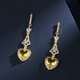 Citrine Heart Crystal Drop Earrings