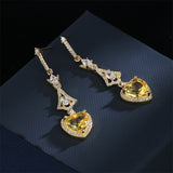 Citrine Heart Crystal Drop Earrings