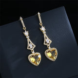 Citrine Heart Crystal Drop Earrings