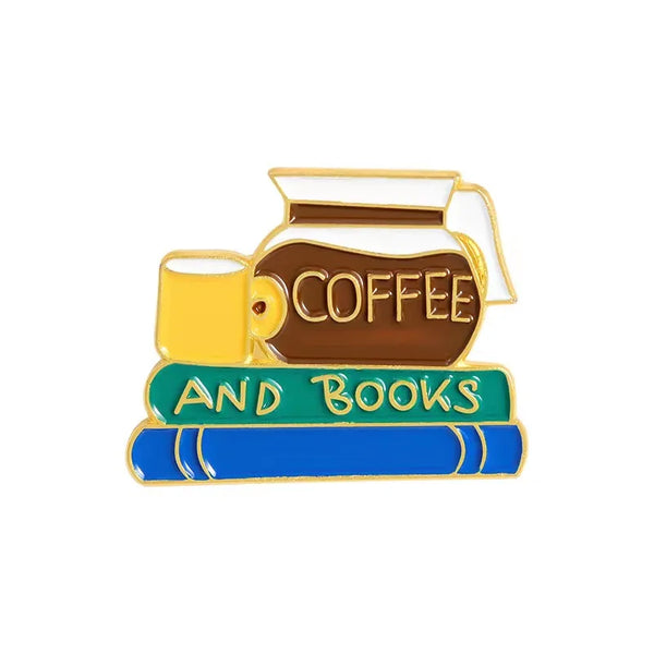 Coffee and Books Enamel Pin Brooch