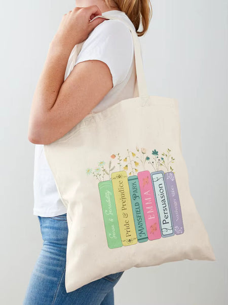 Jane Austen Novels & Flowers Tote Bag