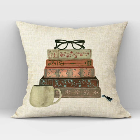 Book Stack & Glasses Cushion Cover