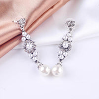 White Pearl & Crystal Drop Earrings
