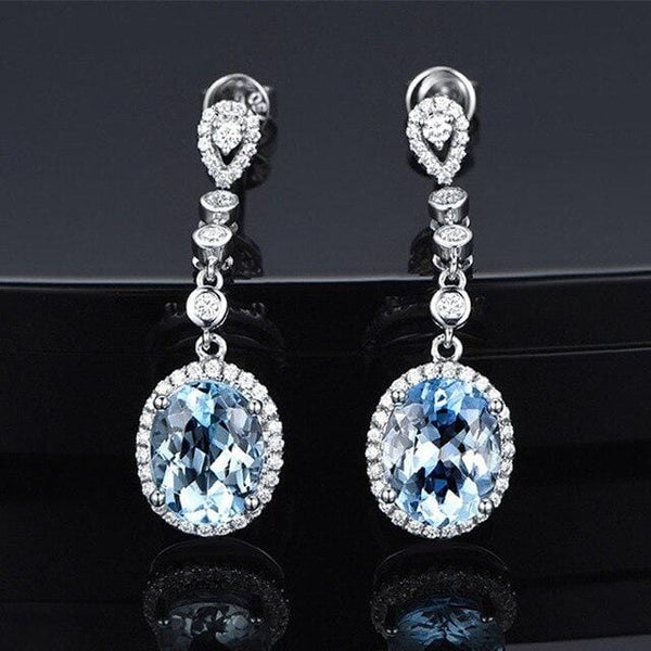 Silver Sky Blue Crystal Drop Earrings